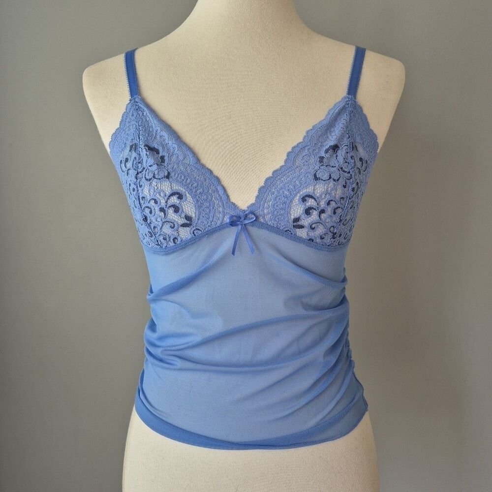 Victoria's Secret Light Blue Sheer Mesh Lace Fairy Camisole Sleep Top Womens MED